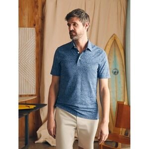 Faherty Movement Pique Polo Mens XL Blue Frond Print Pima Cotton Stretch‎